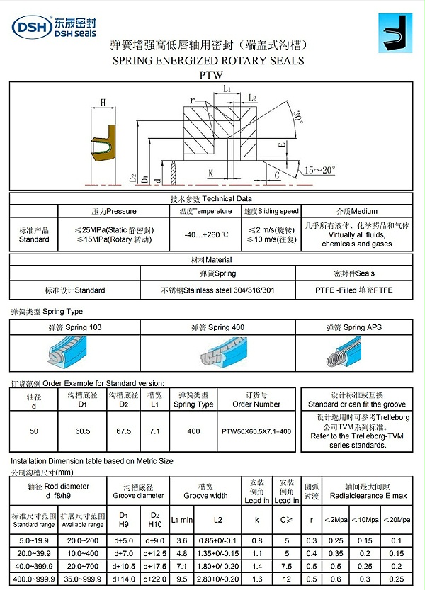 唇型密封圈泛塞封规格尺寸表