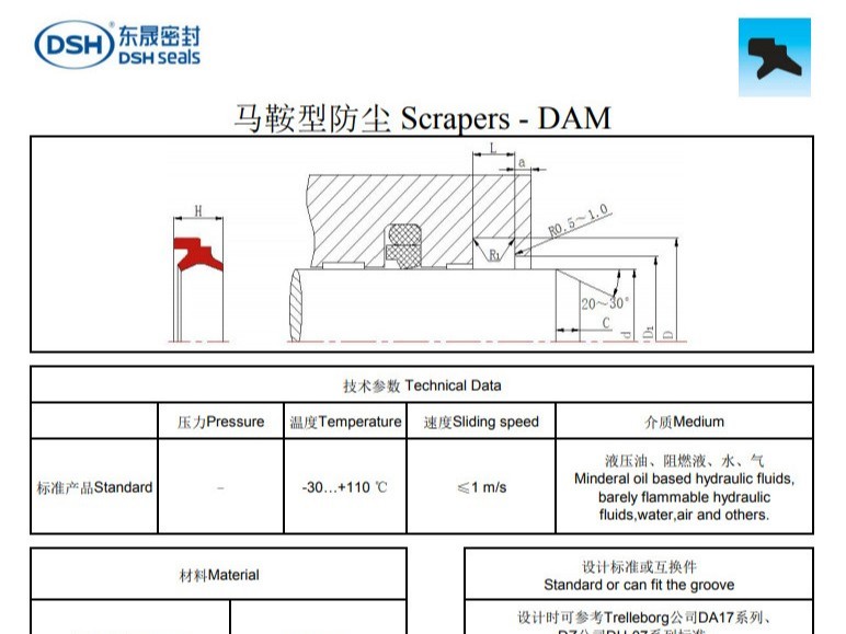 马鞍型防尘圈DAM规格尺寸表