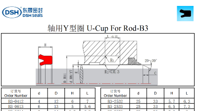 轴用Y型圈U-Cup For Rod-B3规格尺寸表